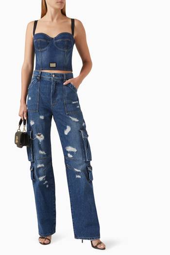 hover state of Logo Tag Corset Top in Denim