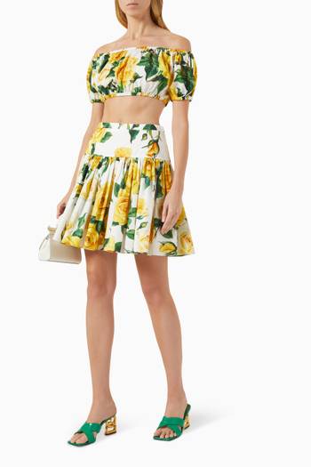 hover state of Floral-print Flared Mini Skirt in Cotton-poplin