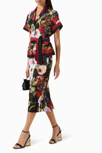 hover state of Floral-print Midi Skirt in Silk-charmeuse