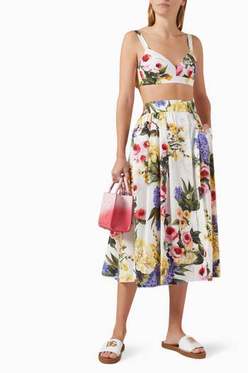 hover state of Garden-print Circle Midi Skirt in Cotton-poplin