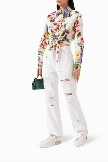 hover state of Garden-print Cropped Shirt in Cotton