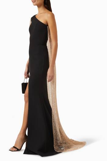 hover state of Rani Embroidered Cape Maxi Gown in Crêpe