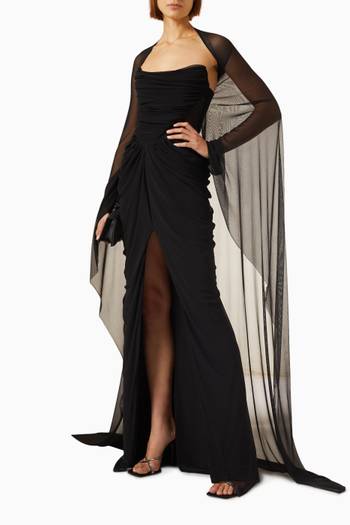 hover state of Mera Cape Gown in Mesh Tulle