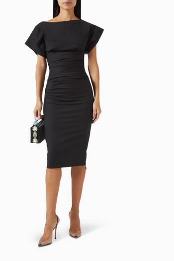 hover state of Yuzu Ruched Midi Dress in Cotton Blend