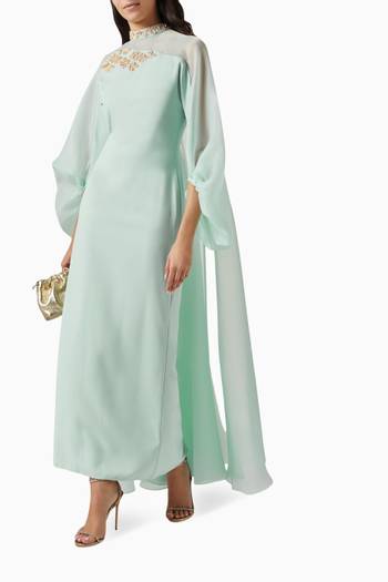 hover state of Embellished Cape Dress in Crepe & Organza