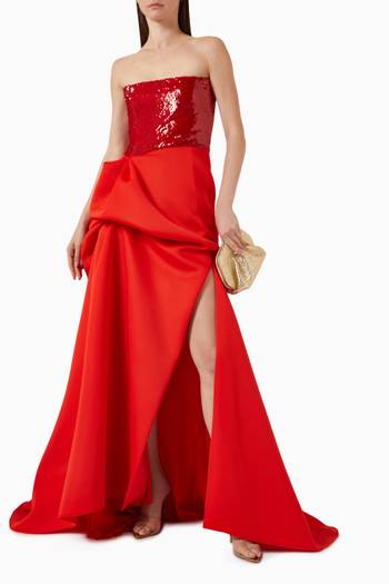 hover state of Strapless Sequin Sculptured Gown in Neoprene