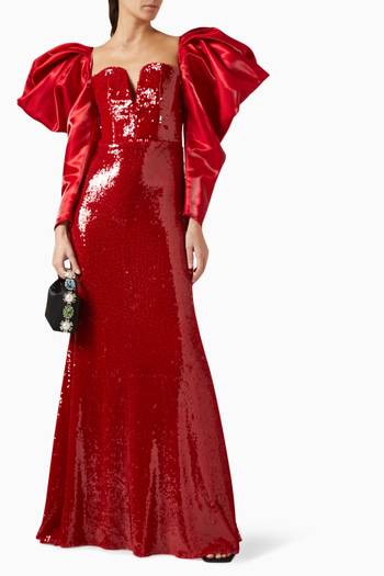 hover state of Rose Draped Sleeve Gown in Sequins