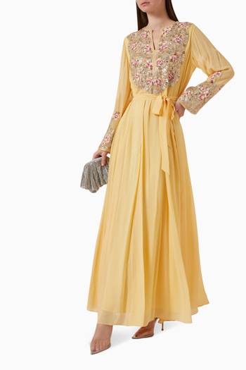 hover state of Aurose Embroidered Maxi Dress in Georgette