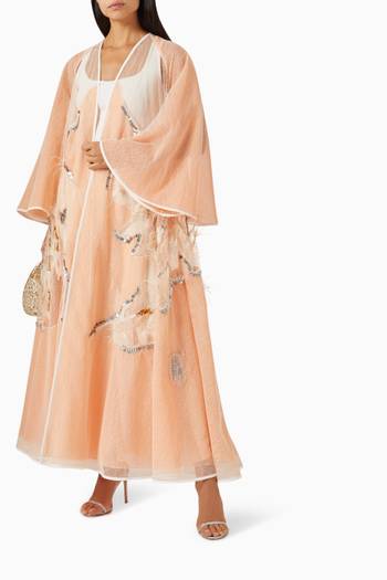 hover state of Sheer Sequin-embellished Abaya