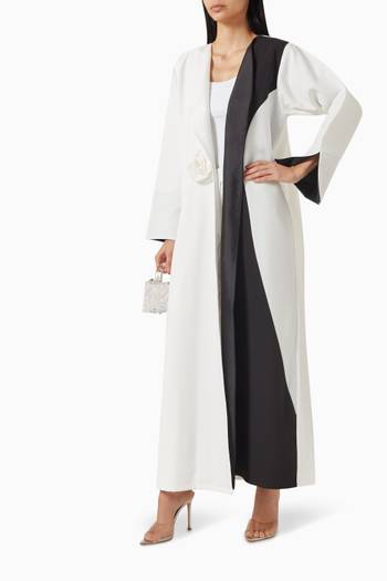 hover state of Two-toned 3D Flower Abaya in Crepe