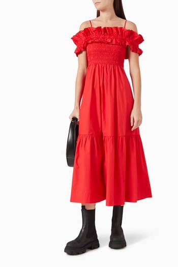 hover state of Smocked Midi Dress in Cotton-poplin