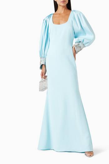 hover state of Bead-embellished Column Gown in Stretch Crepe