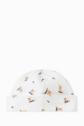 hover state of Bear Print Beanie Hat in Cotton