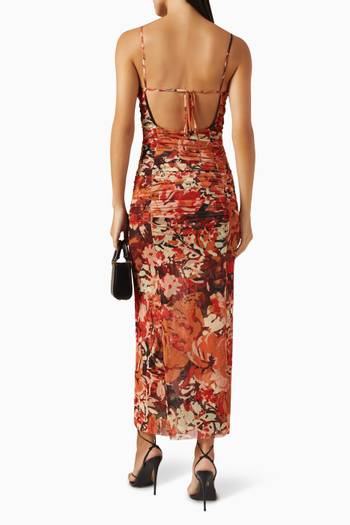 hover state of Rubi Open-back Ruched Midi Dress
