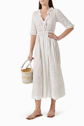 hover state of Rosabella Embroidered Dress in Organic Cotton Voile