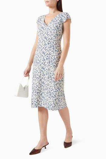 hover state of Iva Floral-print Midi Dress in Crepe