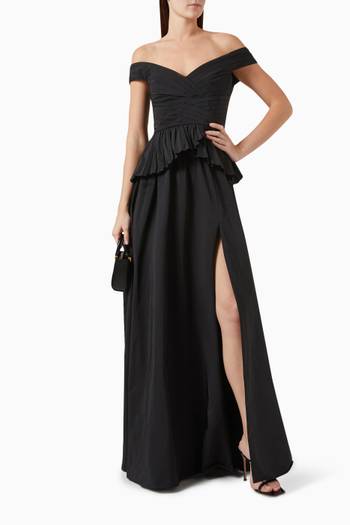 hover state of Off-shoulder Peplum Gown in Taffeta