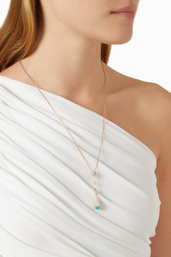 hover state of Cleo Diamond & Turquoise Teardrop Necklace in 18kt Rose Gold