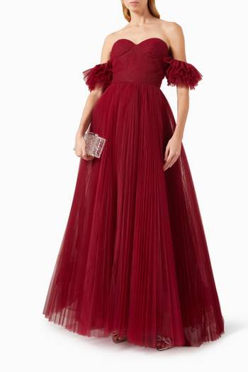 hover state of Off-shoulder Gown in Pleated Tulle