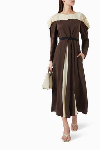 hover state of Two-tone Belted Dress in Cupro