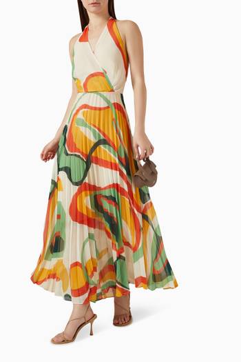 hover state of Printed Pleated Maxi Dress
