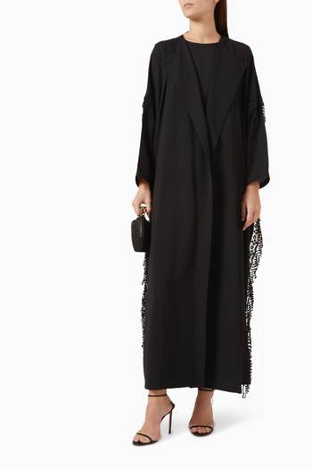 hover state of Lace Fringe Abaya in Georgette