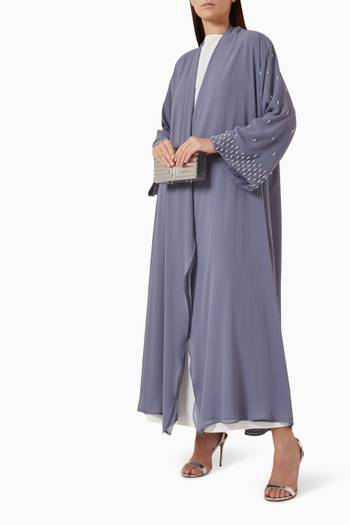 hover state of Pearl-embellished Abaya Set in Chiffon