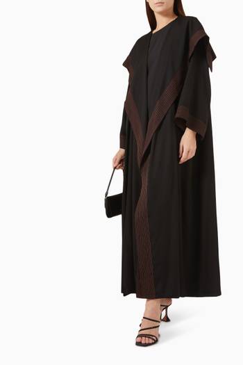 hover state of Contrast-stitch Formal Abaya in Crepe