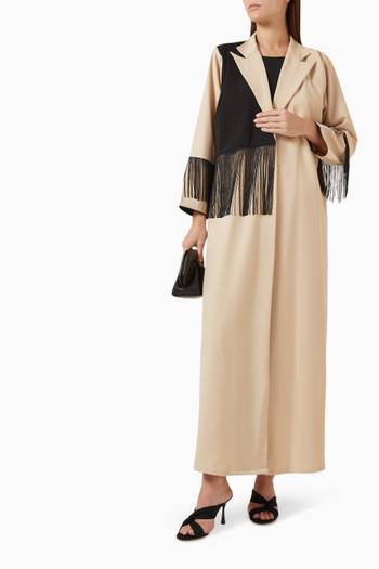 hover state of Two-tone Fringed Abaya in Crepe