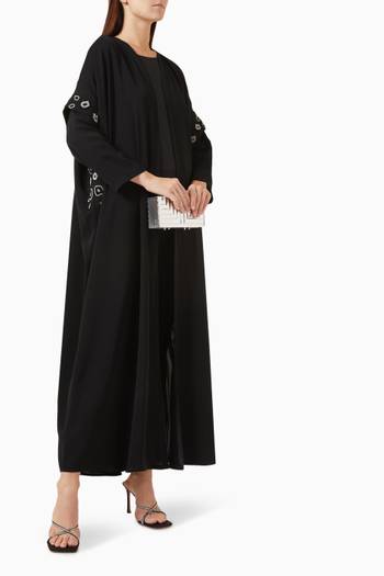 hover state of Bead-embellished Abaya in Shiny Crepe