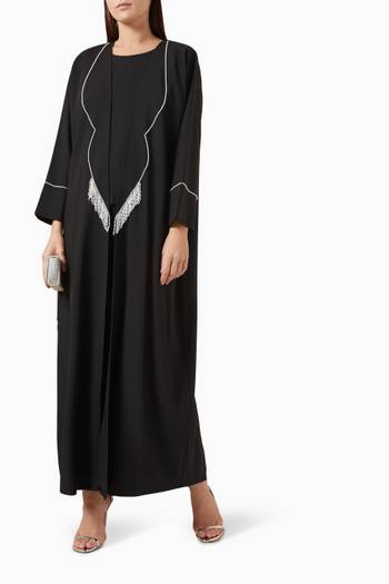 hover state of Pearl-embellished Coat Abaya in Crepe