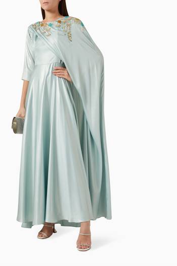 hover state of Bead-embellished Asymmetric Cape Dress in Metallic-crepe