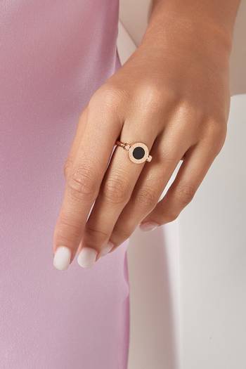 hover state of BVLGARI BVLGARI Mother-of-Pearl & Onyx Flip Ring in 18kt Rose Gold