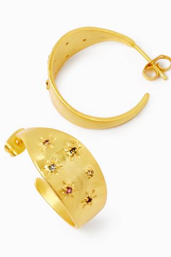 hover state of Star Gemstone Hoop Earrings in 18kt Gold-plated Bronze