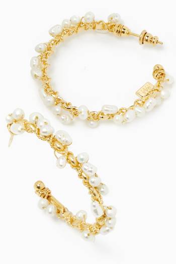 hover state of Orphee Pearl Hoop Earrings in 24kt Gold-plated Metal