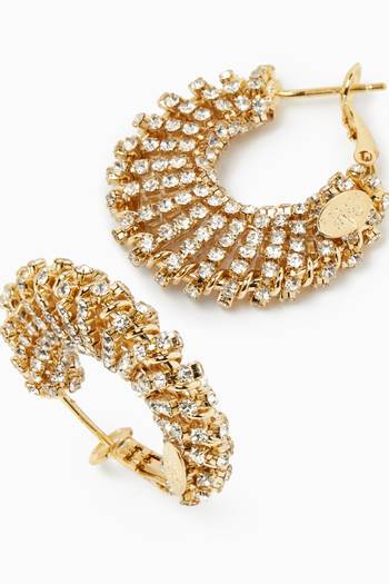 hover state of Small Izzia Crystal Hoop Earrings in 24kt Gold-plated Metal