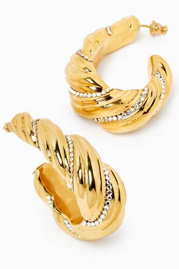 hover state of Meltem Crystal Hoop Earrings in 24kt Gold-plated Metal