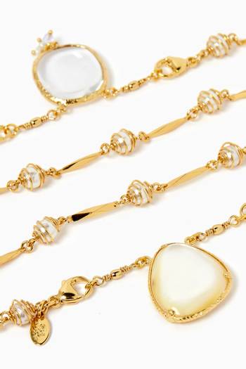 hover state of Perla Pearl Double Chain Necklace in 24kt Gold-plated Metal