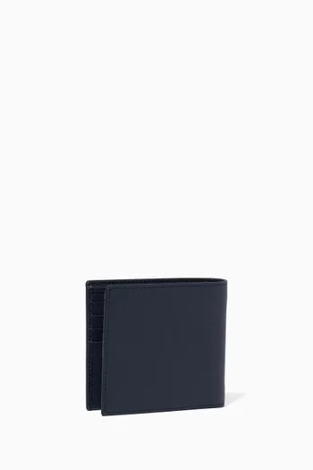 محفظة جلد سافيانو ثنائية الطي بشعار الماركة أزرق داكن
