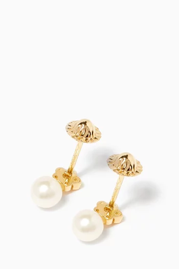 Floral Pearl Diamond Earrings in 18kt Yellow Gold       