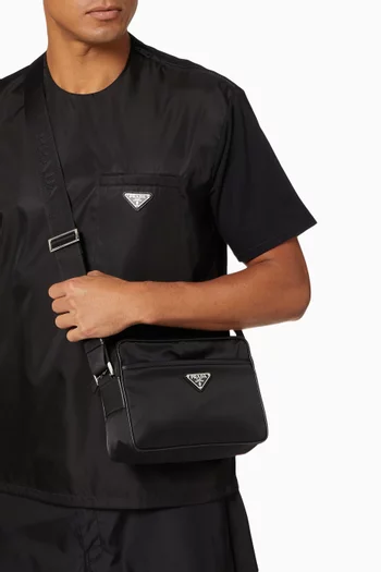 Triangle Logo Shoulder Bag in Re-Nylon & Saffiano Leather      