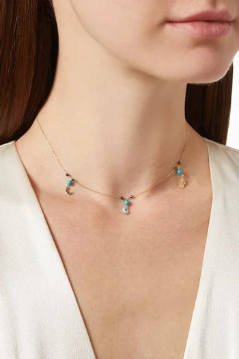Charm Choker Necklace with Turquoise in 18kt Yellow Gold
