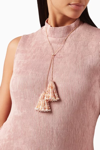 Bahar Double Tassel Diamond Necklace with Pearls in 18kt Rose Gold, Large   