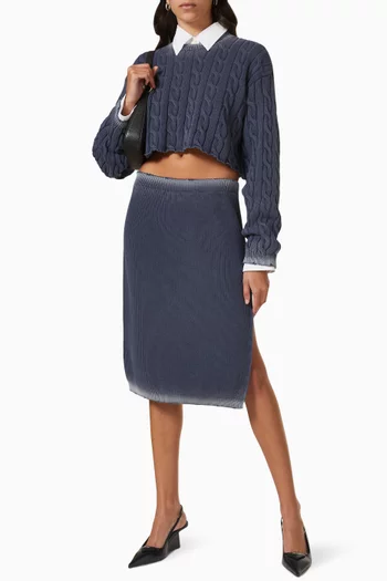 Distressed Hem Skirt in Ribbed Cotton Knit 