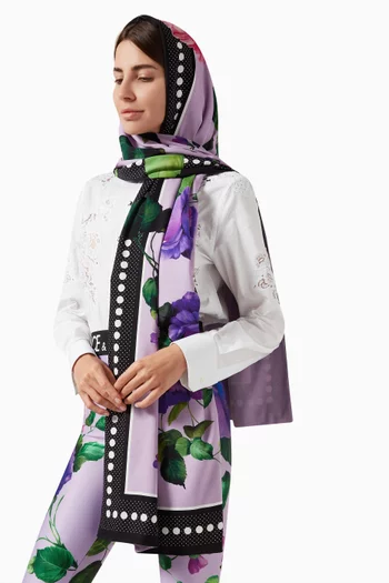 Floral Headscarf in Silk Crepe de Chine