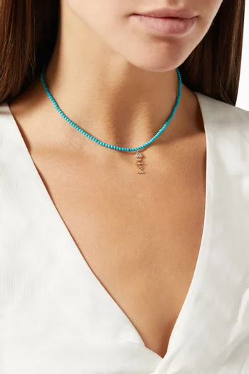 Beaded Turquoise Wishbone Necklace in 18kt Yellow Gold 