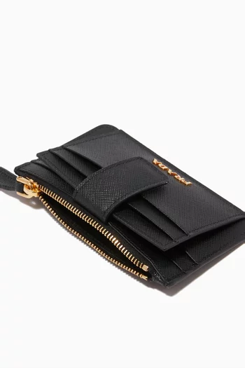 Logo Zip Card Holder in Saffiano Leather