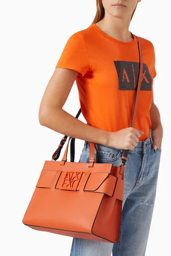 Logo Plaque Big Tote Bag in Faux Leather
