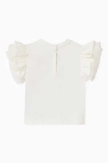 Ruffle Sleeve Teddy T-shirt in Cotton