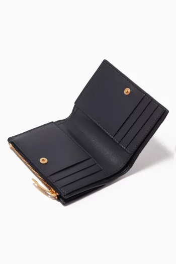 Bi-fold Zipper Wallet in Intrecciato Leather